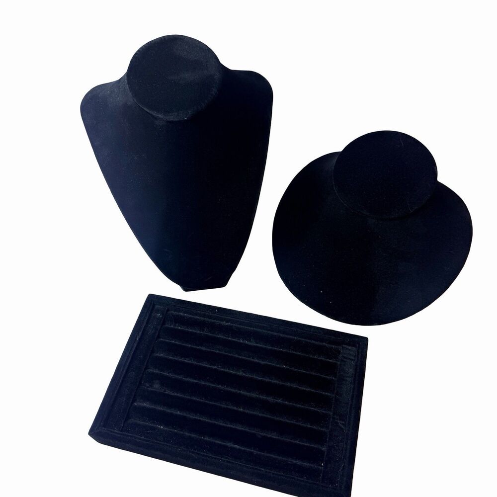 2 Professional 3D Necklace Display Stand, Black Velvet Plus Ring Holder